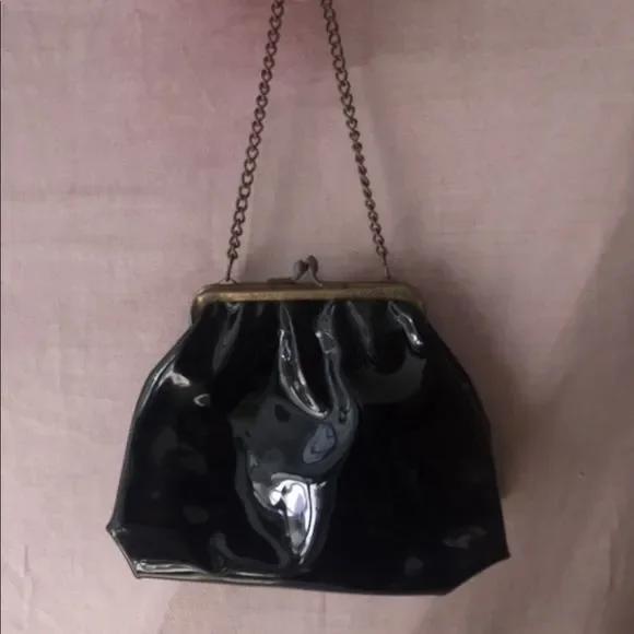 Vintage Cocktail Purse Handbag Black Shiny - Picture 5 of 6